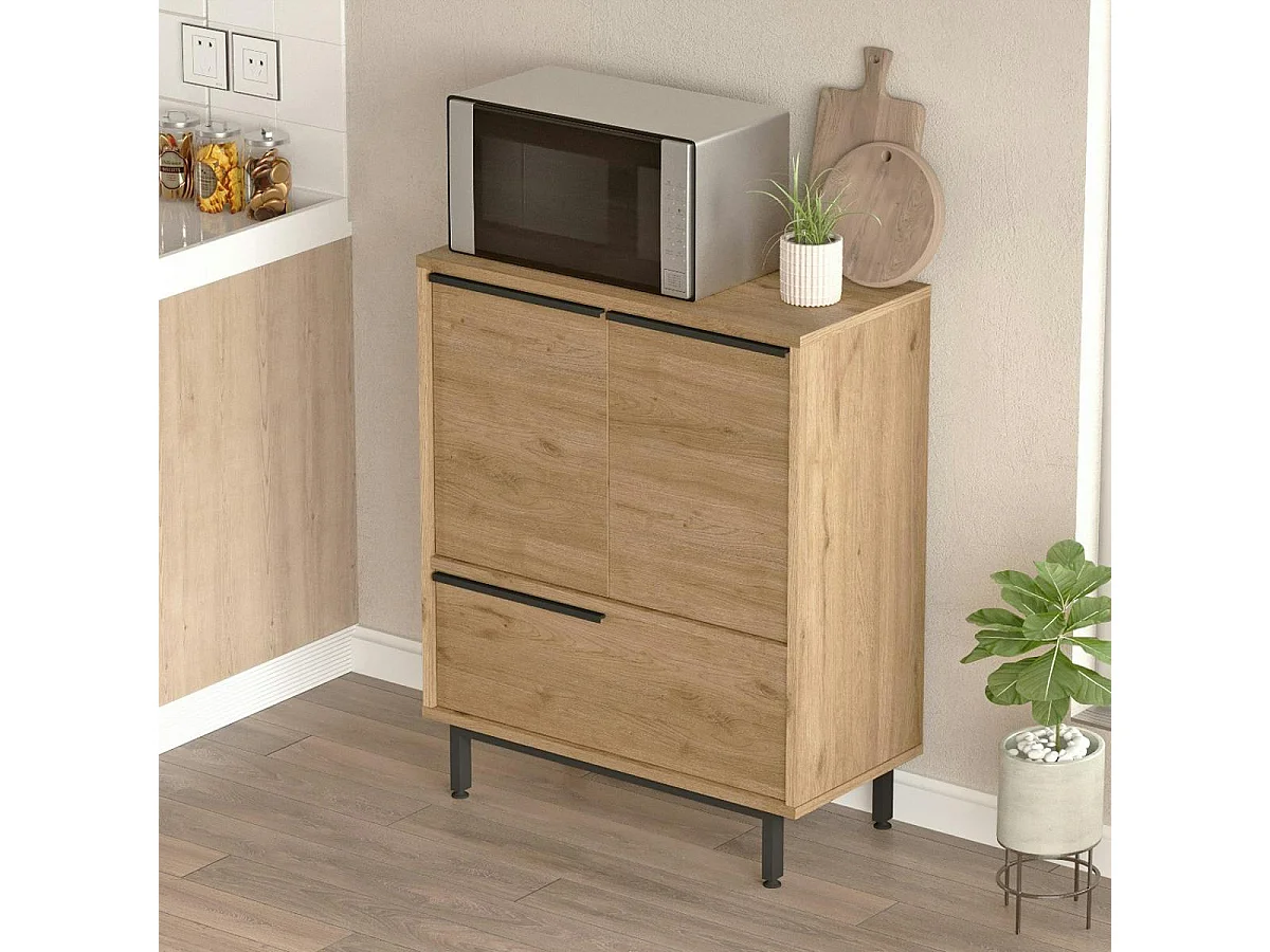 Meuble de rangement cuisine 3 portes décor bois JENA