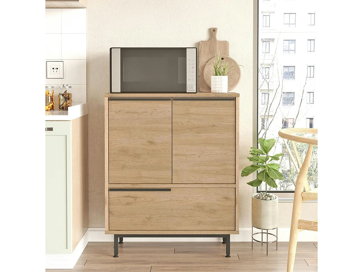 Meuble de rangement cuisine 3 portes décor bois JENA