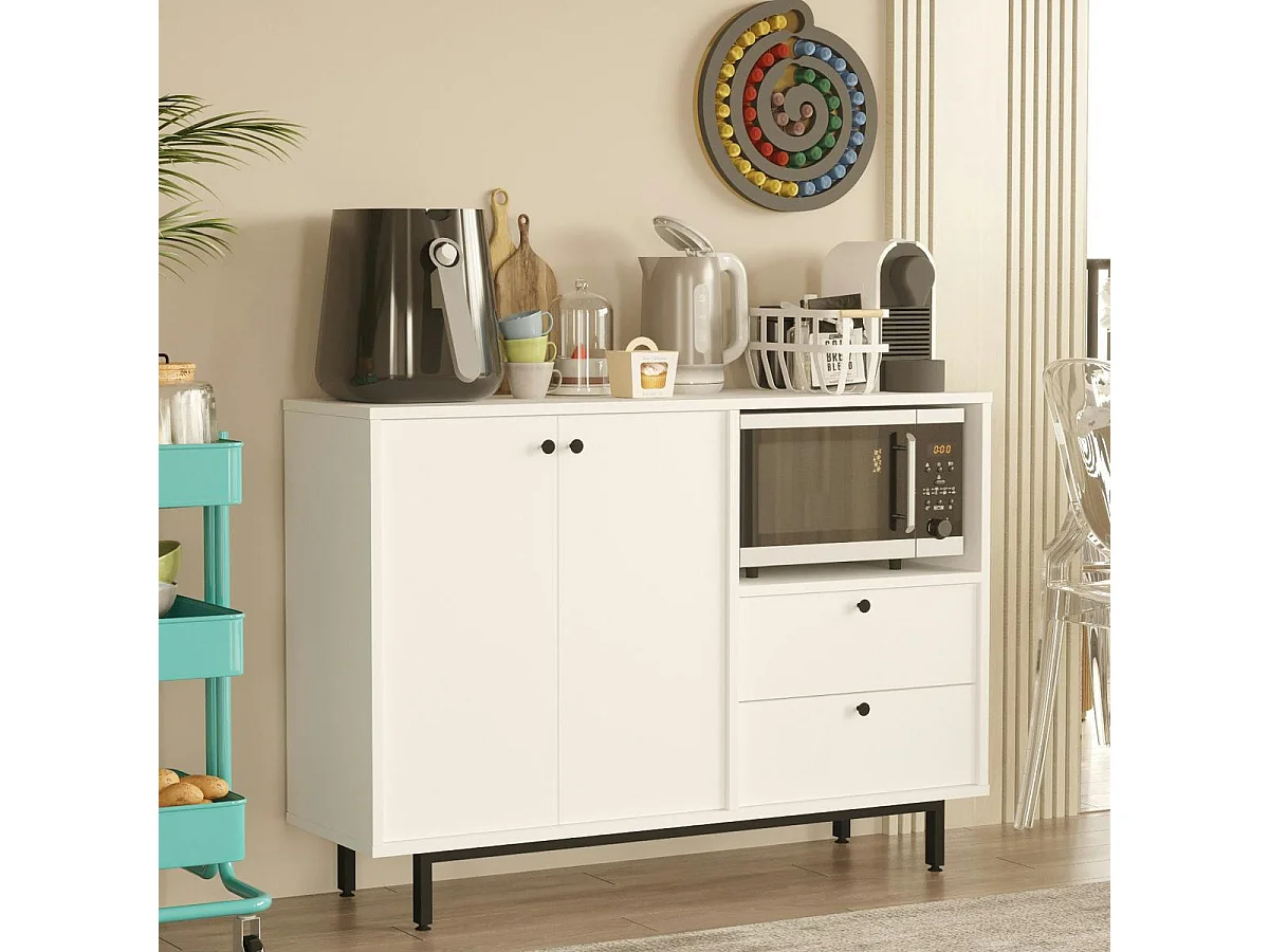 Meuble rangement cuisine blanc 2 portes 2 tiroirs JENA