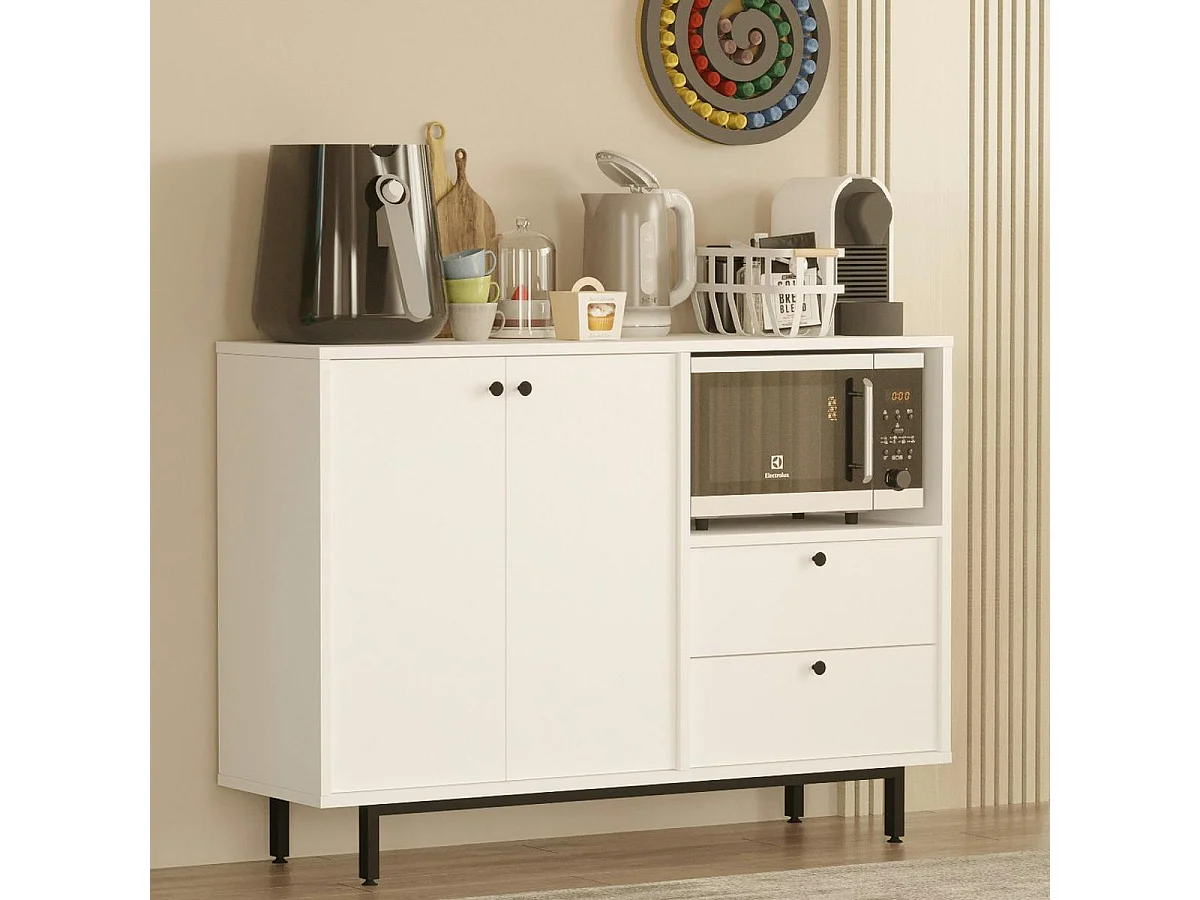 Meuble rangement cuisine blanc 2 portes 2 tiroirs JENA