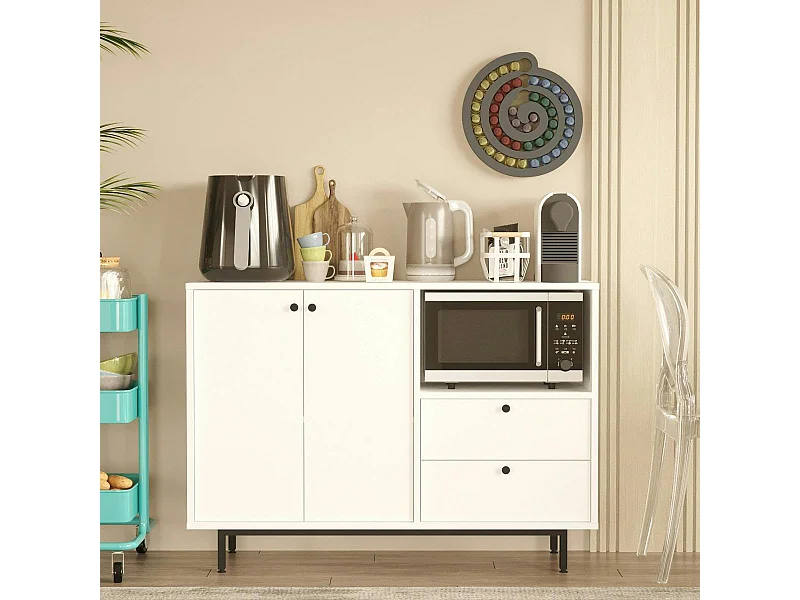 Meuble rangement cuisine blanc 2 portes 2 tiroirs JENA