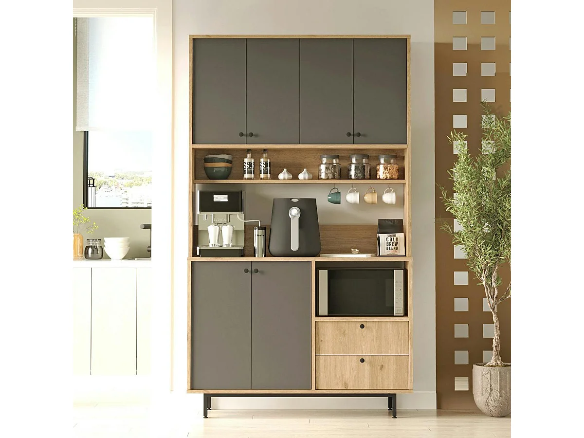 Buffet cuisine niche micro-ondes décor gris H 205 cm JENA