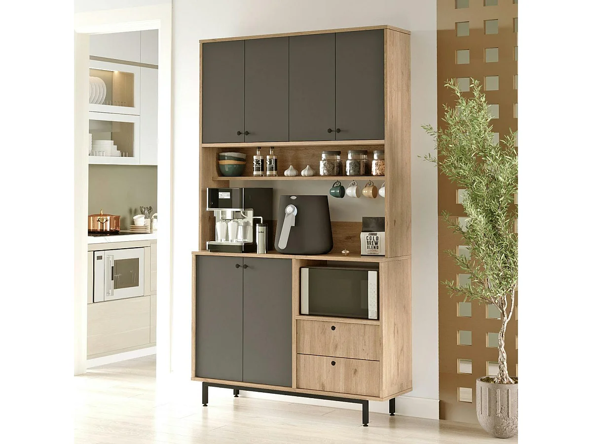 Buffet cuisine niche micro-ondes décor gris H 205 cm JENA