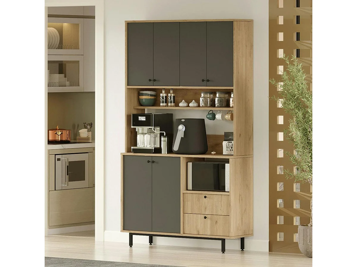 Buffet cuisine niche micro-ondes décor gris H 205 cm JENA