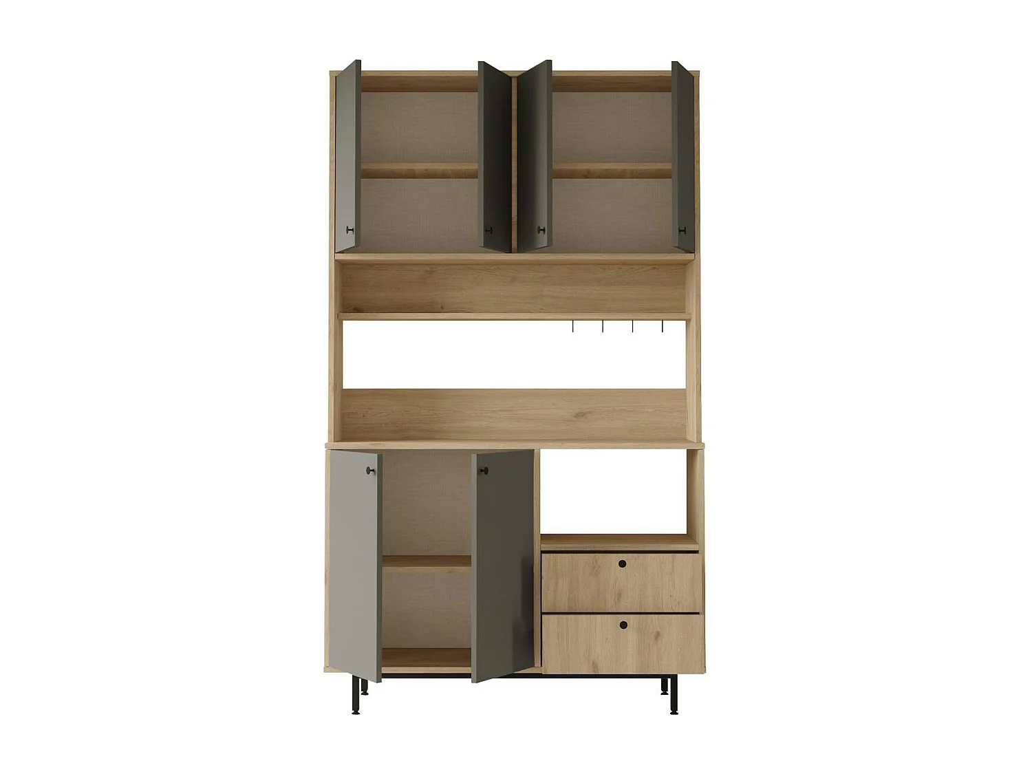 Buffet cuisine niche micro-ondes décor gris H 205 cm JENA