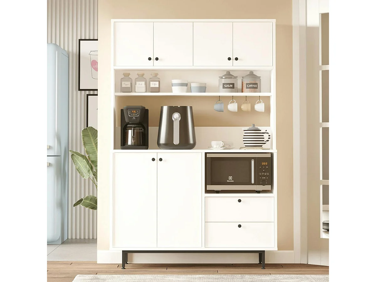 Buffet cuisine blanc avec niche micro-ondes L 120 cm JENA