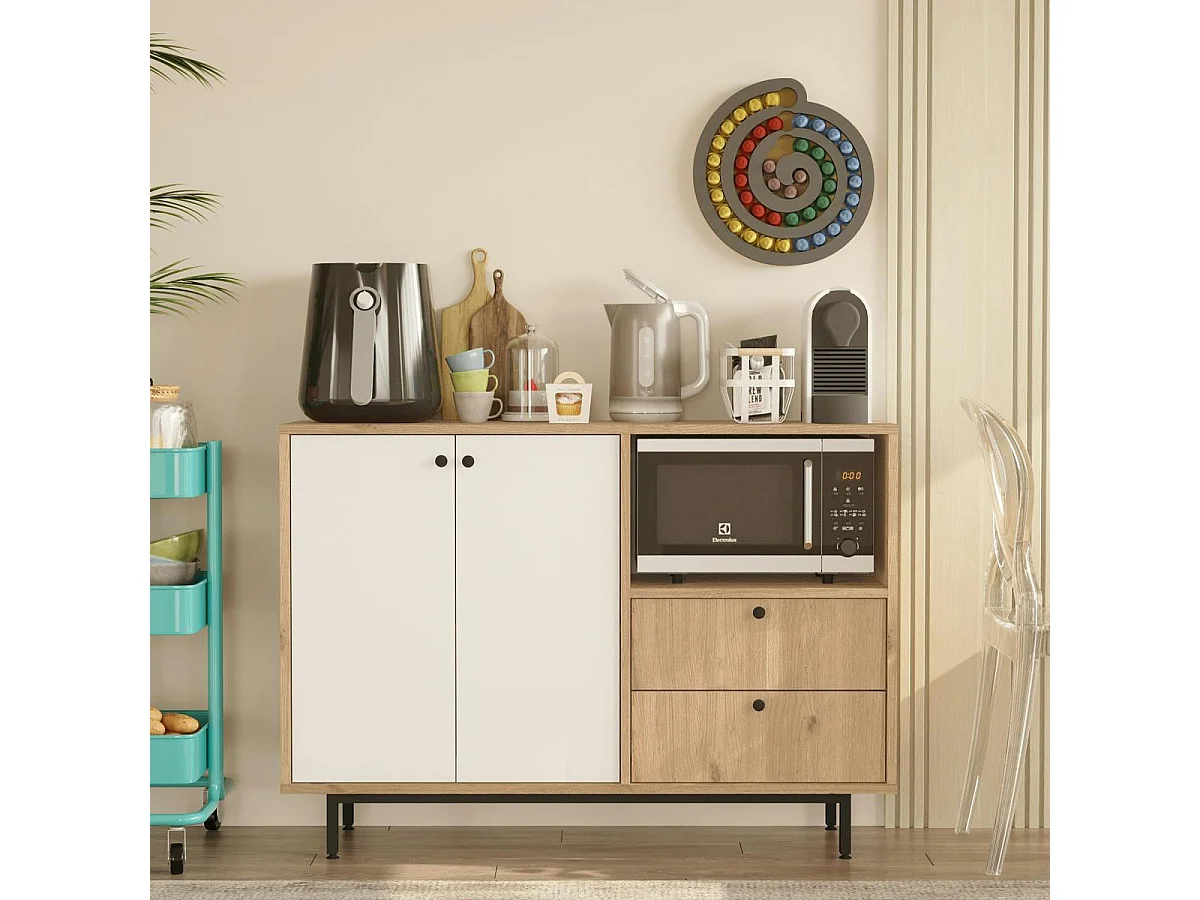 Meuble rangement cuisine 2 portes blanches 2 tiroirs JENA