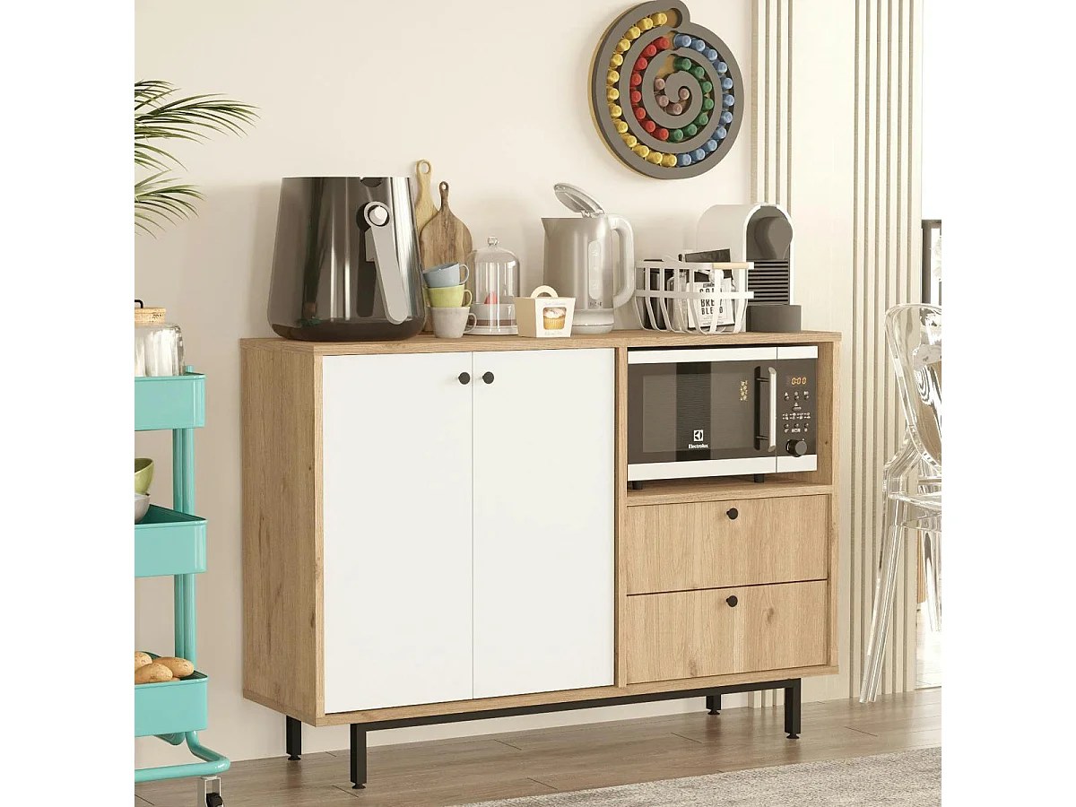 Meuble rangement cuisine 2 portes blanches 2 tiroirs JENA