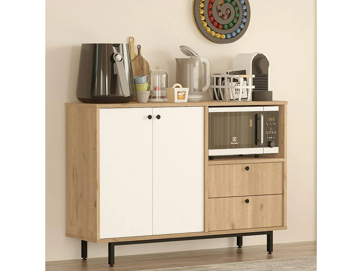 Meuble rangement cuisine 2 portes blanches 2 tiroirs JENA