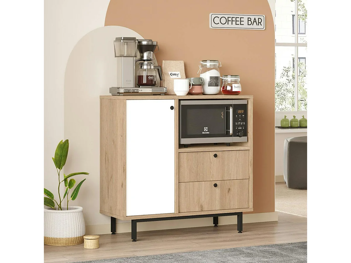 Buffet de cuisine niche micro-ondes et 1 porte blanche JENA