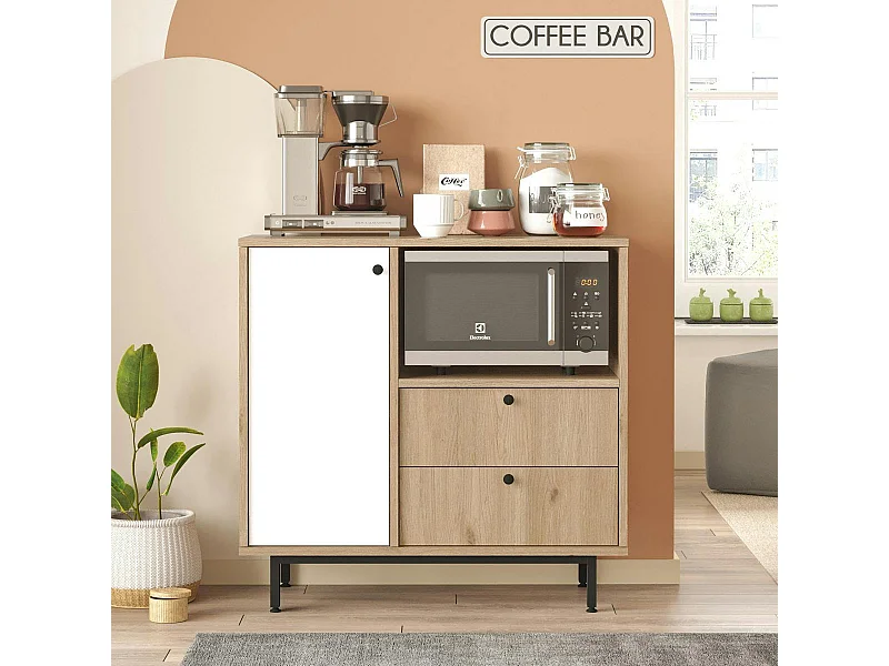 Buffet de cuisine niche micro-ondes et 1 porte blanche JENA