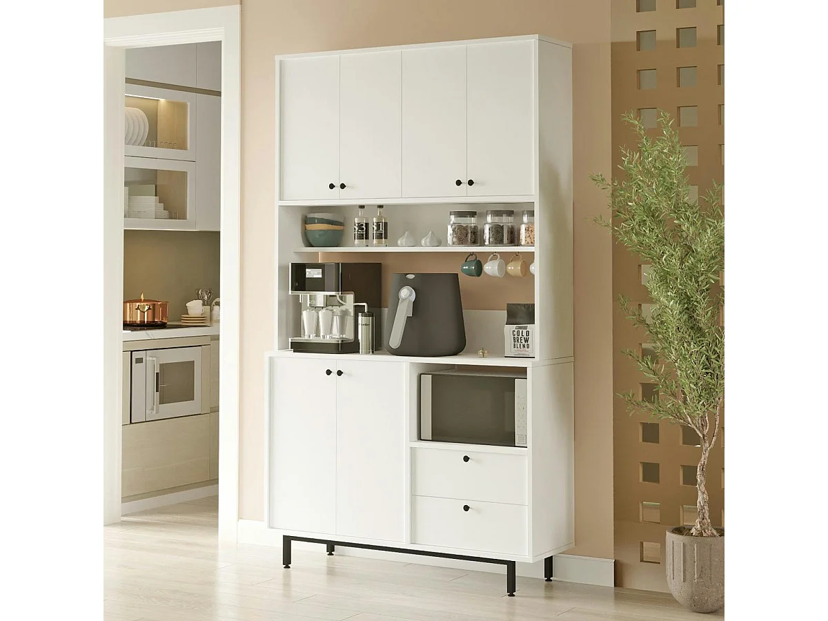 Buffet cuisine blanc avec niche micro-ondes H 205 cm JENA