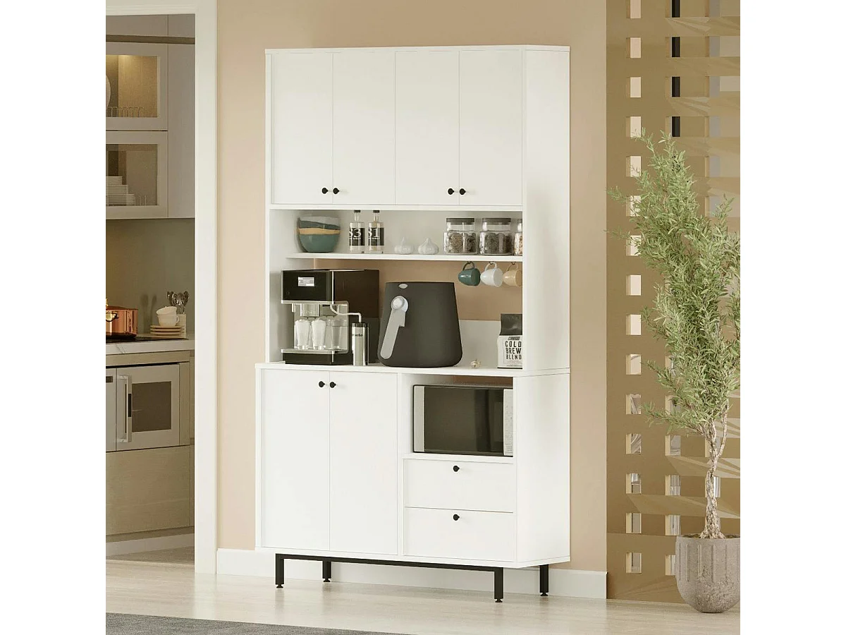 Buffet cuisine blanc avec niche micro-ondes H 205 cm JENA