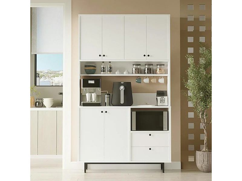 Buffet cuisine blanc avec niche micro-ondes H 205 cm JENA