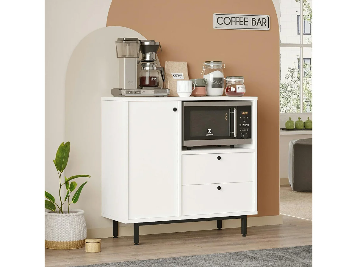 Buffet de cuisine blanc niche micro-ondes et 1 porte JENA