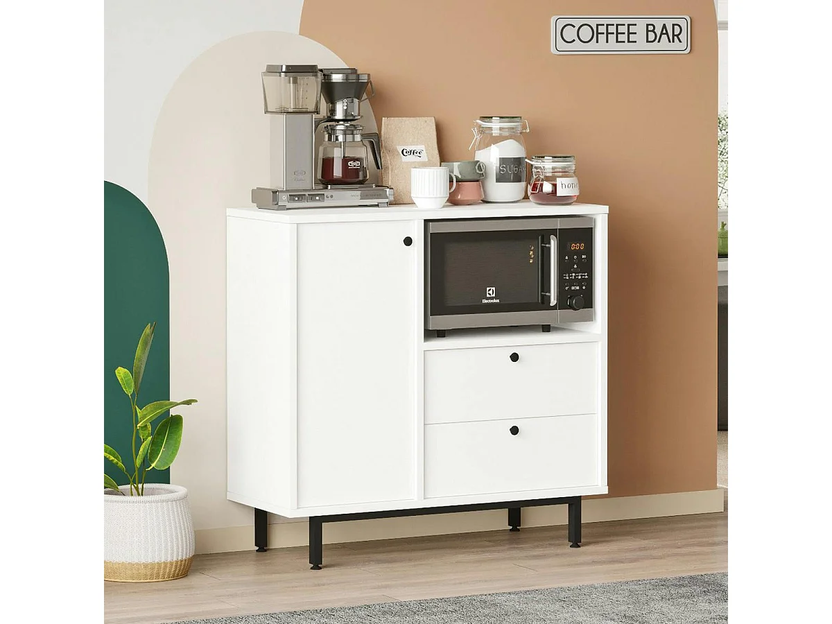 Buffet de cuisine blanc niche micro-ondes et 1 porte JENA