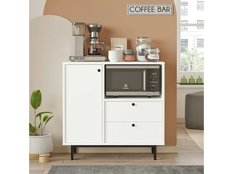 Buffet de cuisine blanc niche micro-ondes et 1 porte JENA