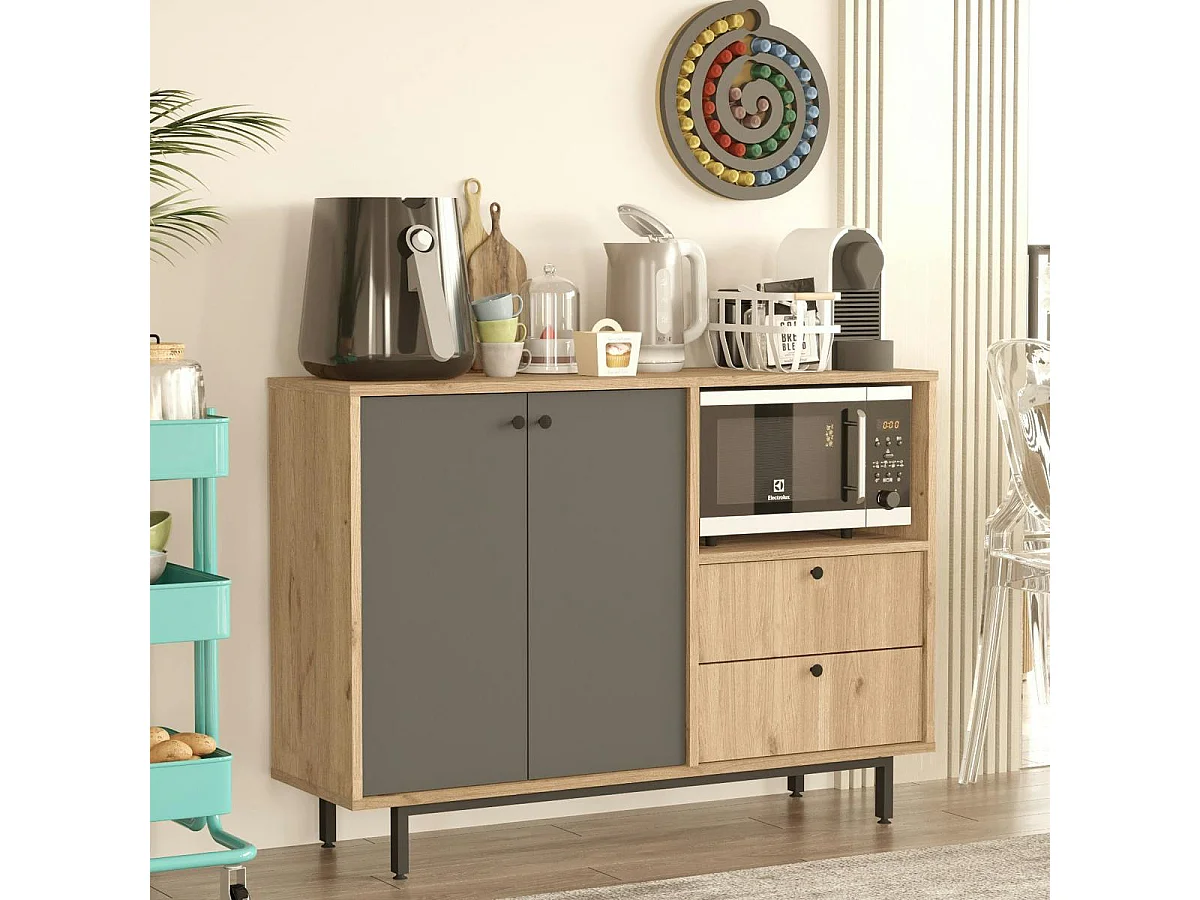 Meuble rangement cuisine 2 portes grises 2 tiroirs JENA