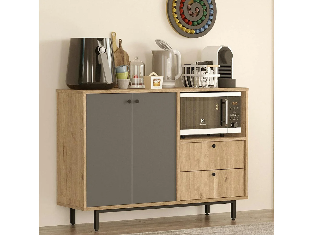 Meuble rangement cuisine 2 portes grises 2 tiroirs JENA