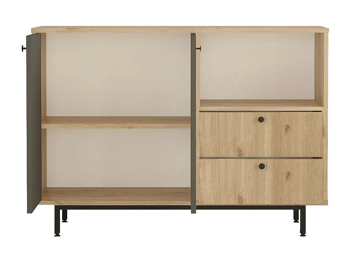 Meuble rangement cuisine 2 portes grises 2 tiroirs JENA