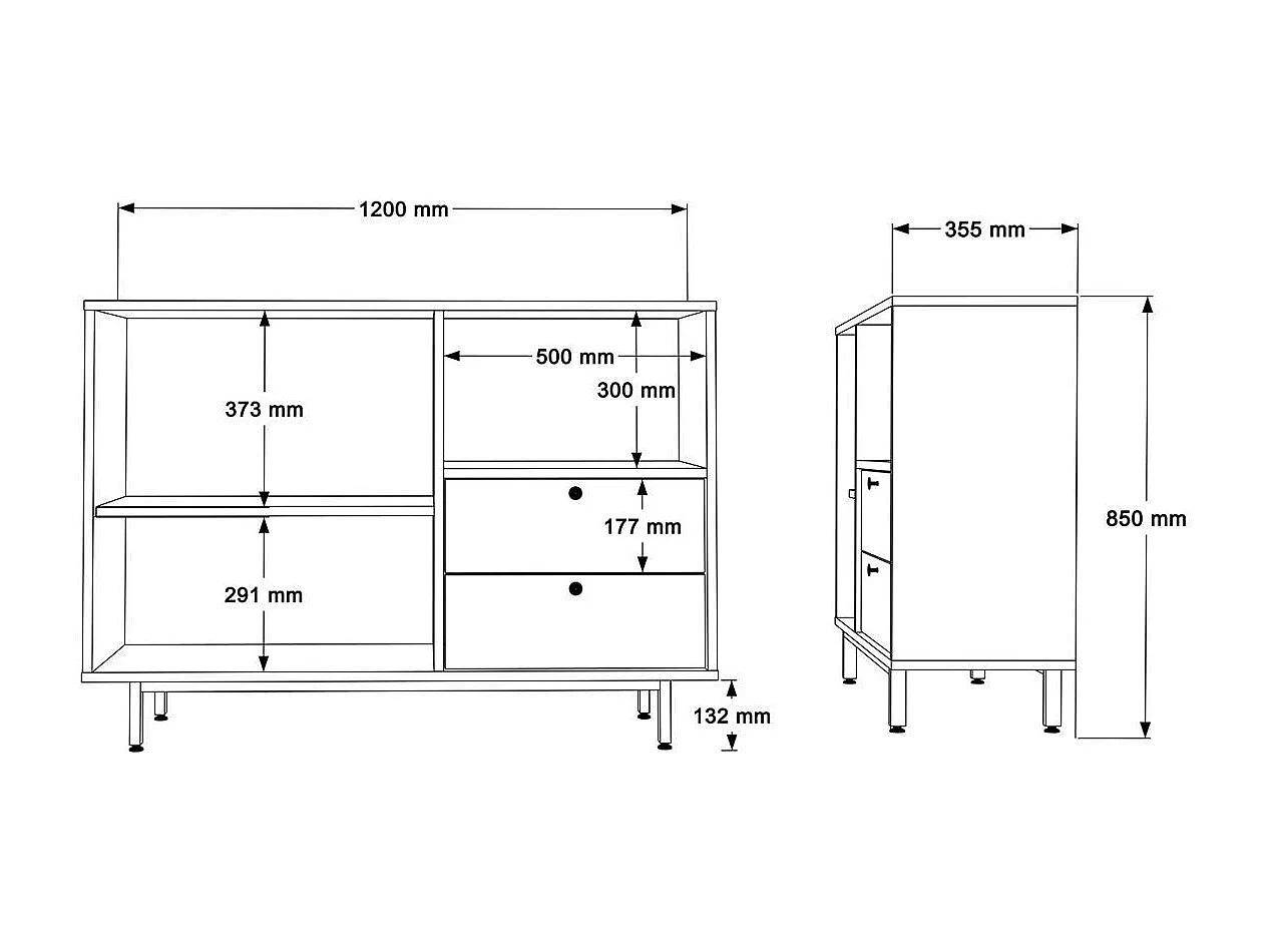 Meuble rangement cuisine 2 portes grises 2 tiroirs JENA