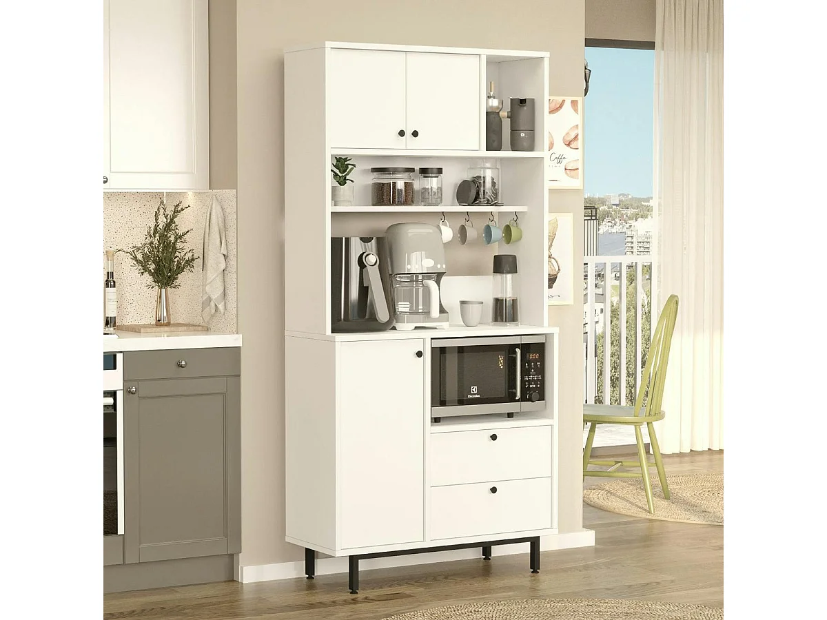 Buffet cuisine blanc avec niche micro-ondes H 180 cm JENA