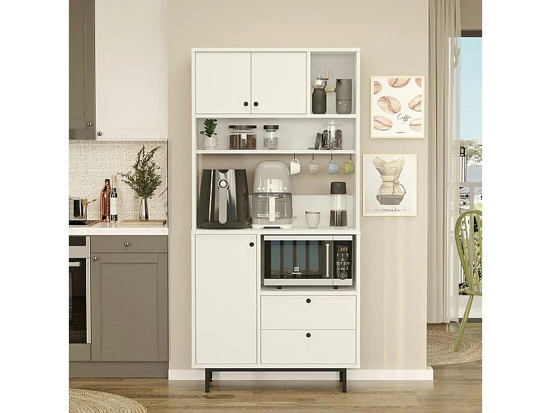 Buffet cuisine blanc avec niche micro-ondes H 180 cm JENA