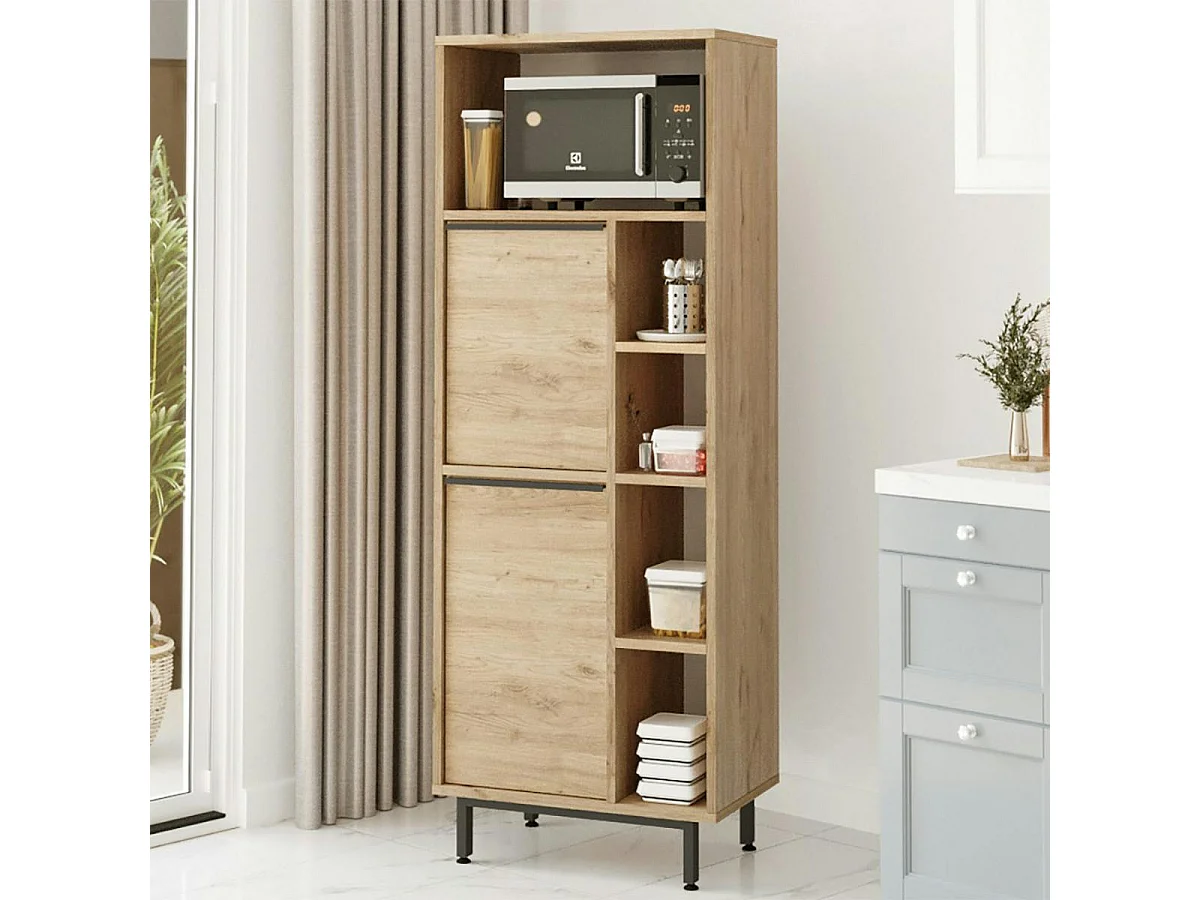 Colonne rangement cuisine niche micro-ondes décor bois JENA