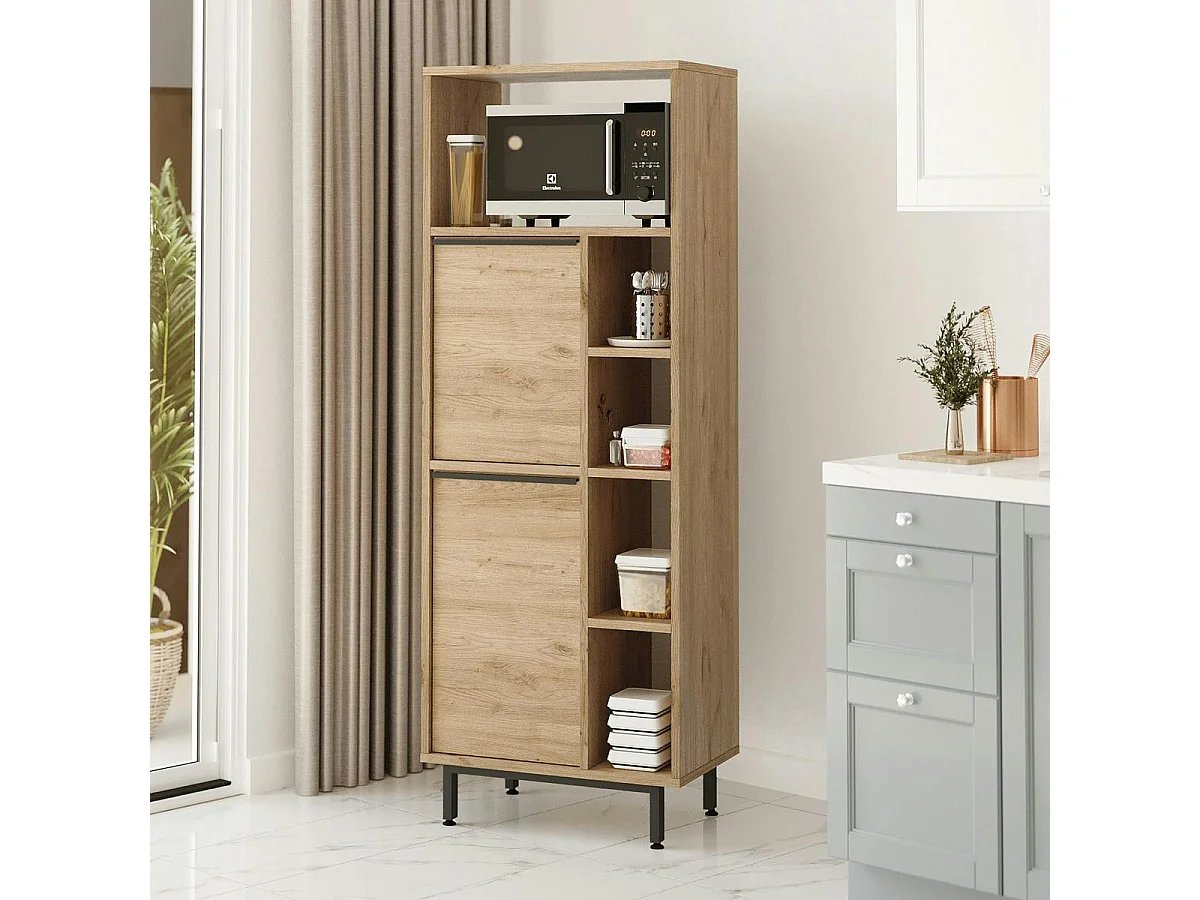 Colonne rangement cuisine niche micro-ondes décor bois JENA