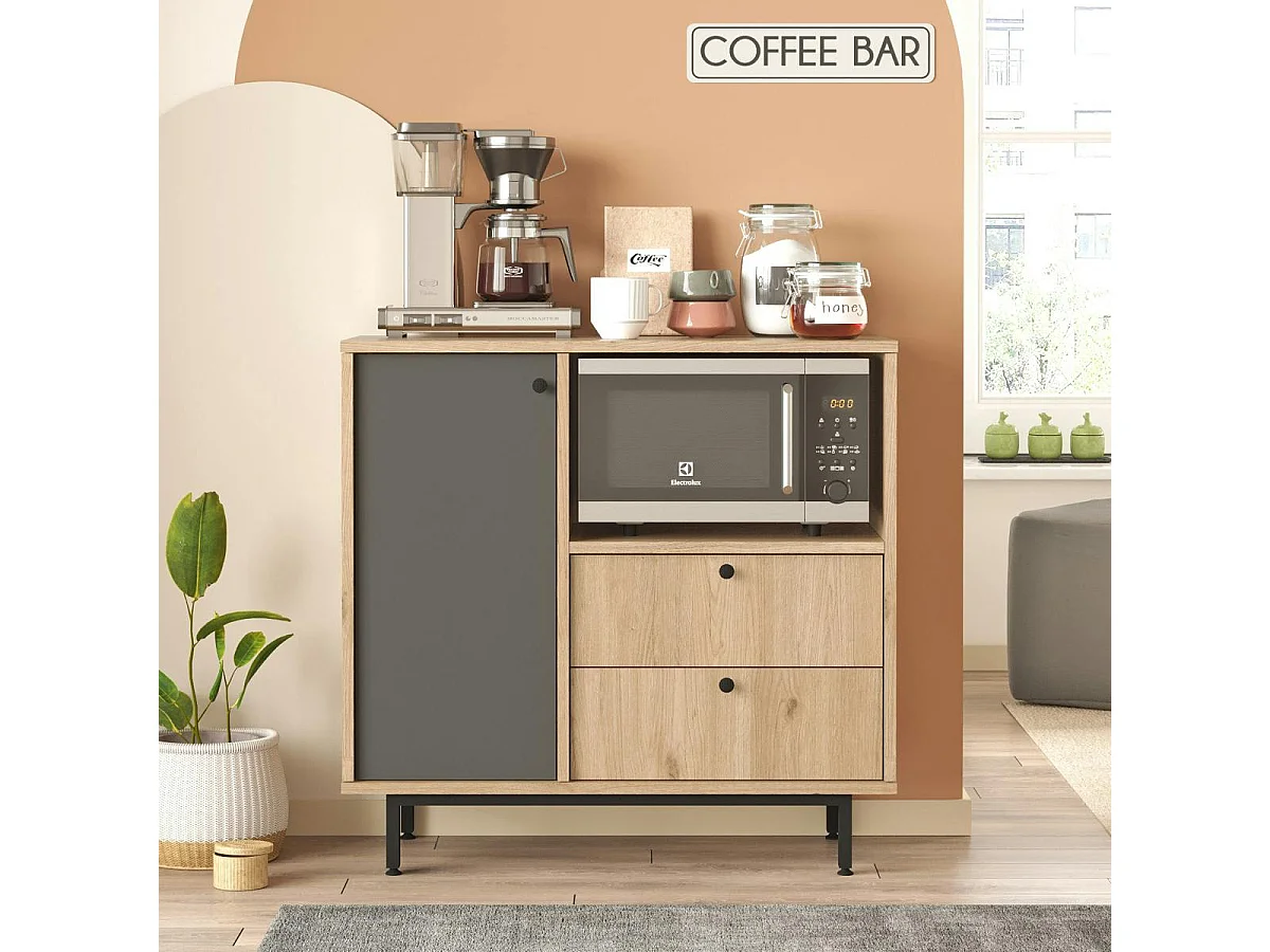 Buffet cuisine 1 porte anthracite et niche micro-ondes JENA