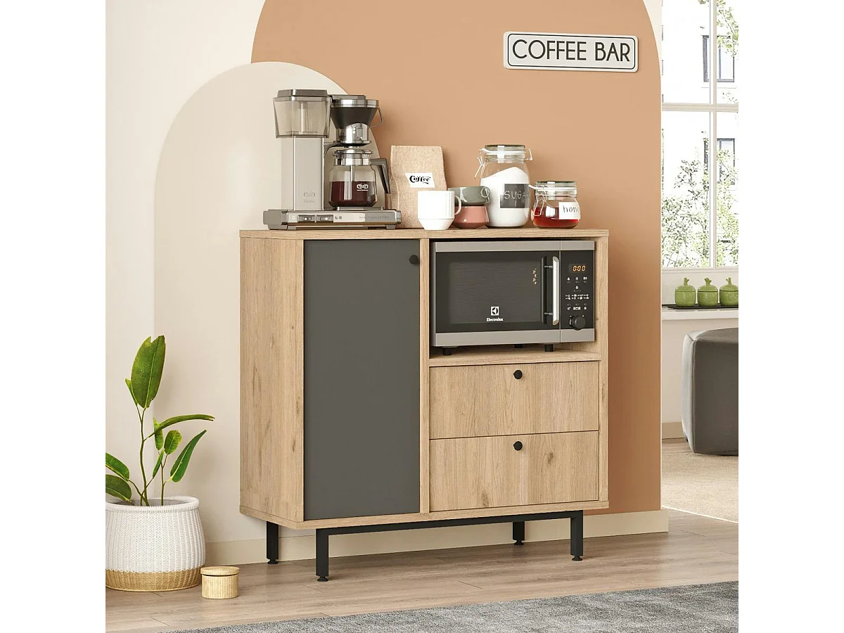 Buffet cuisine 1 porte anthracite et niche micro-ondes JENA