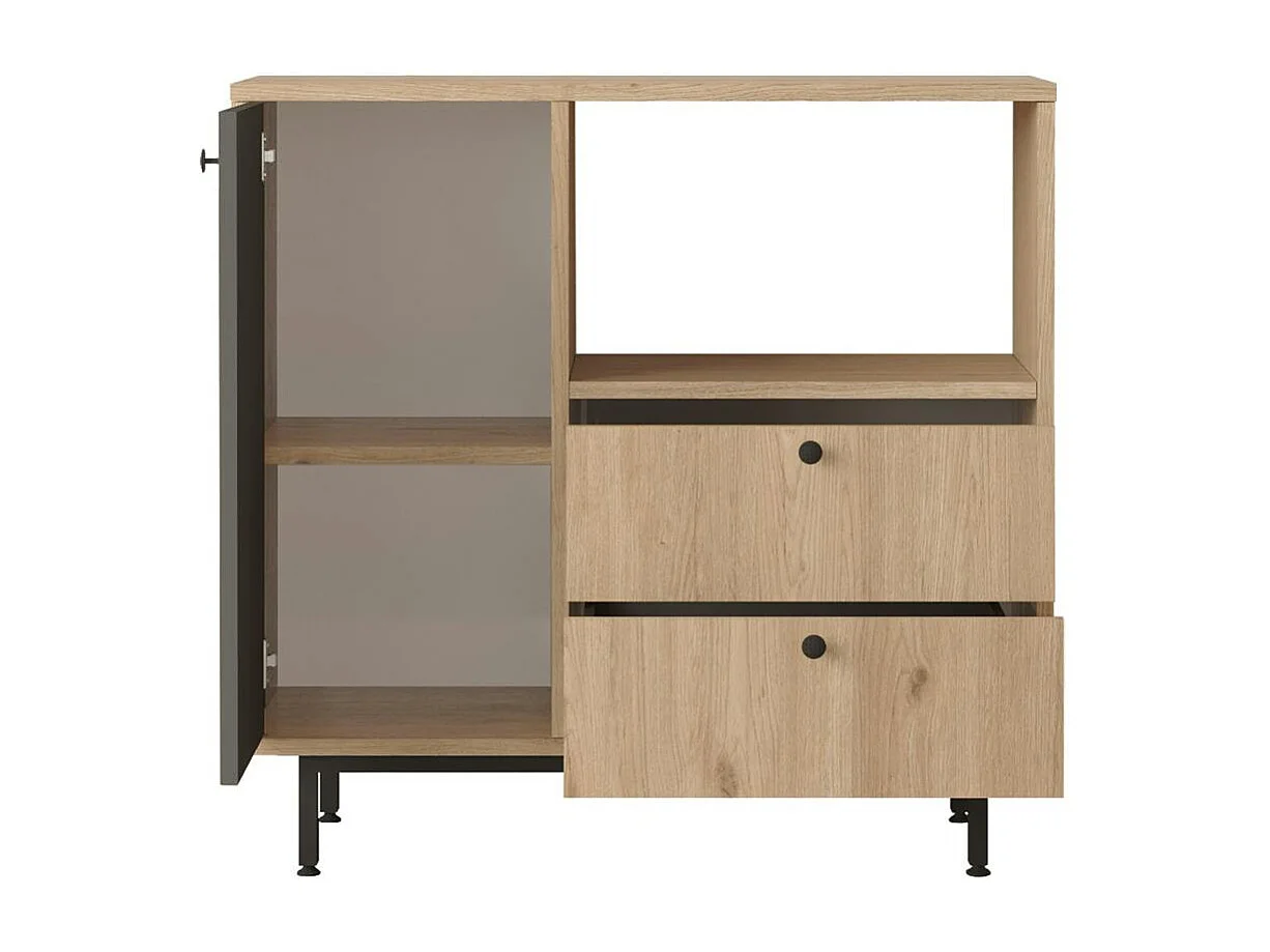 Buffet cuisine 1 porte anthracite et niche micro-ondes JENA