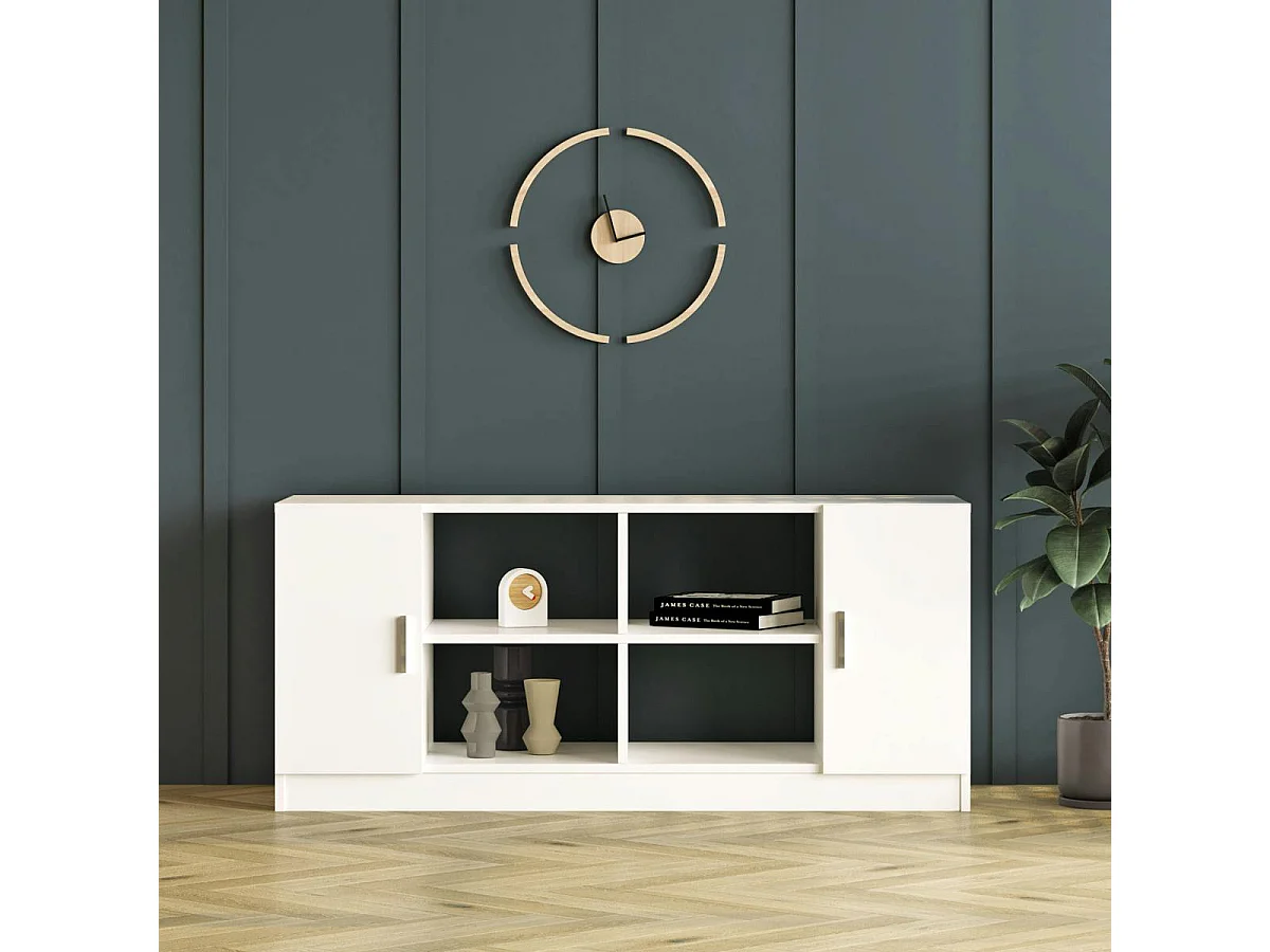 Meuble TV blanc moderne 2 portes 4 niches ouvertes MARFA