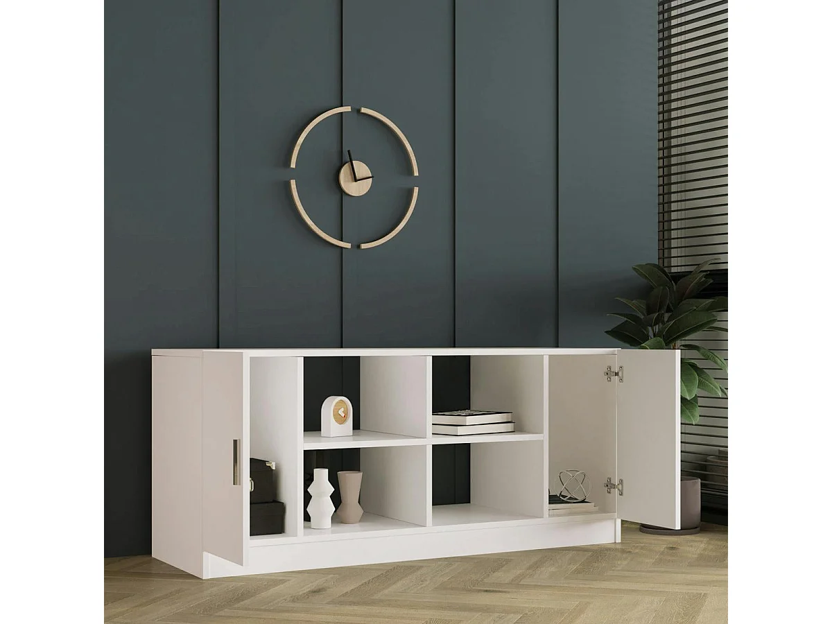 Meuble TV blanc moderne 2 portes 4 niches ouvertes MARFA