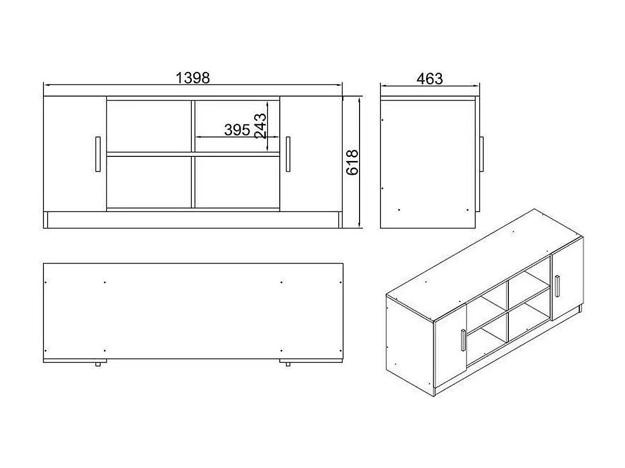 Meuble TV blanc moderne 2 portes 4 niches ouvertes MARFA