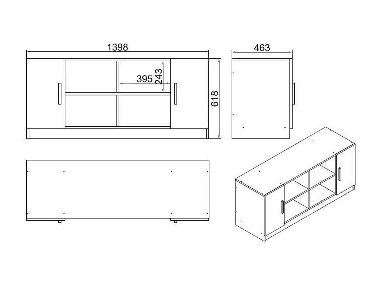 Meuble TV rétro chic décor bois foncé 2 portes grises MARFA