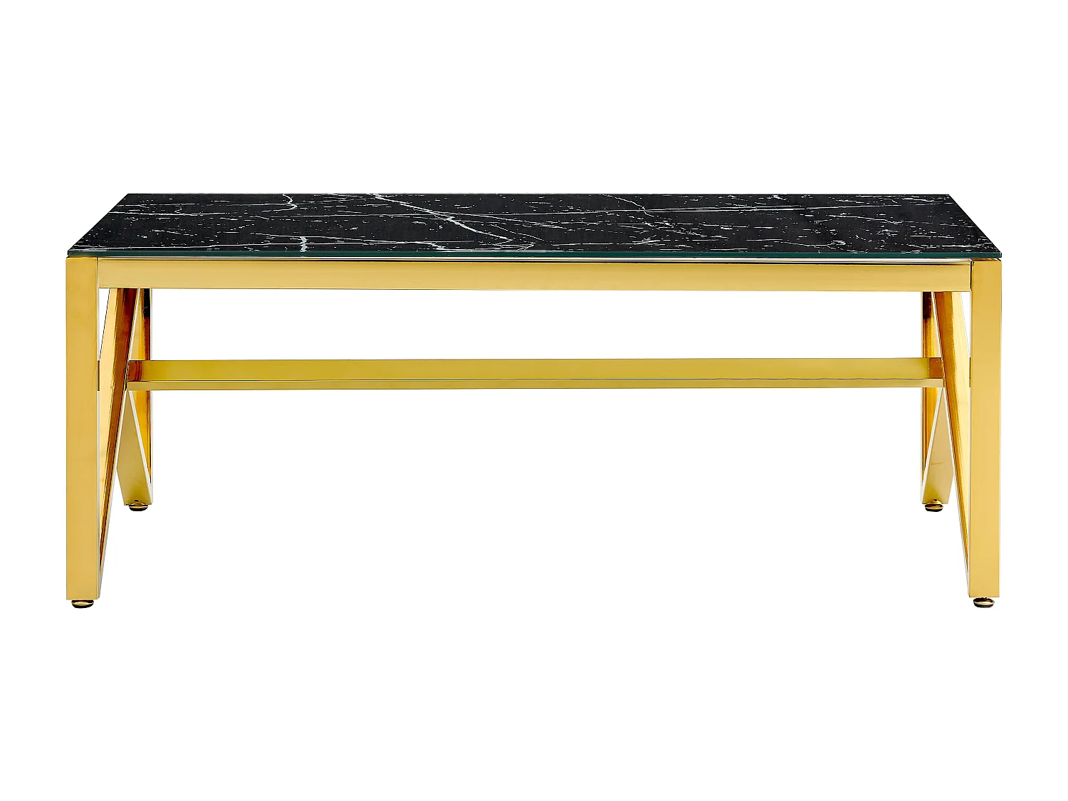 Table Basse MAJESTIQUE Rectangle Plateau Verre Trempé Marbré Noir Pieds Gold 120x60x45cm