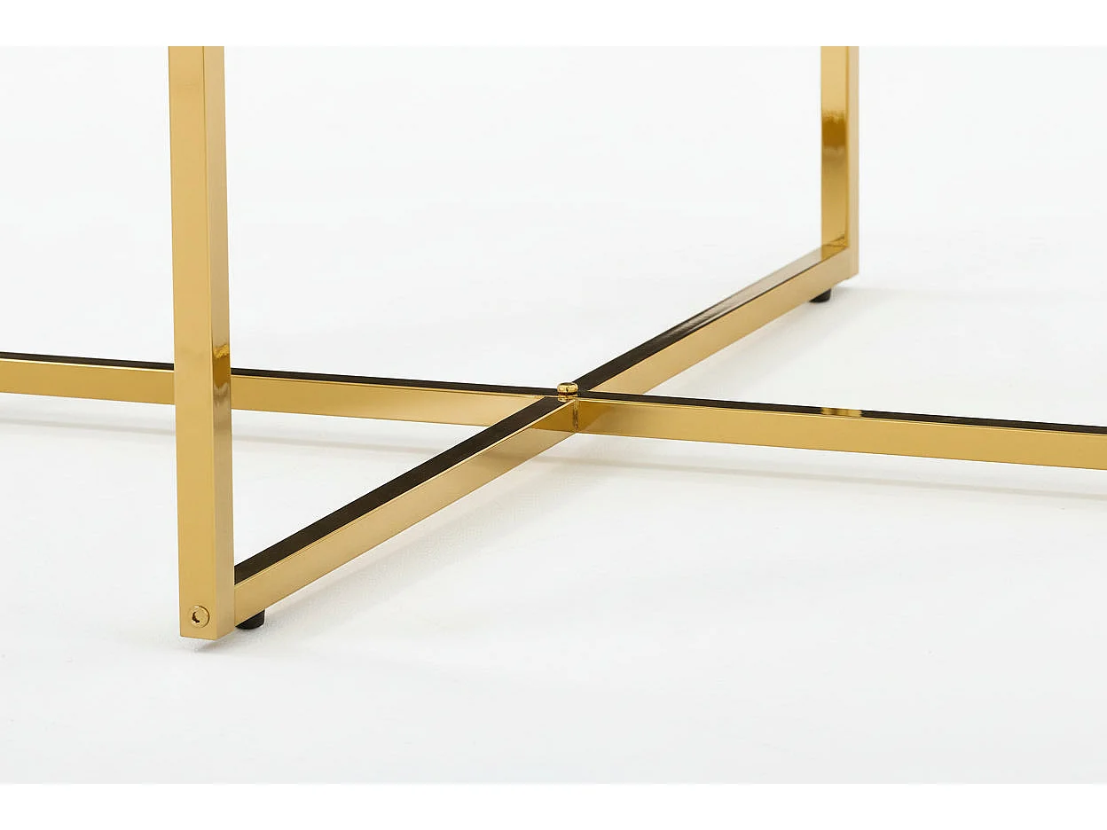 Table Basse LORIE Ronde Plateau Verre Trempé Transparent Structure Métal Gold D90x45cm