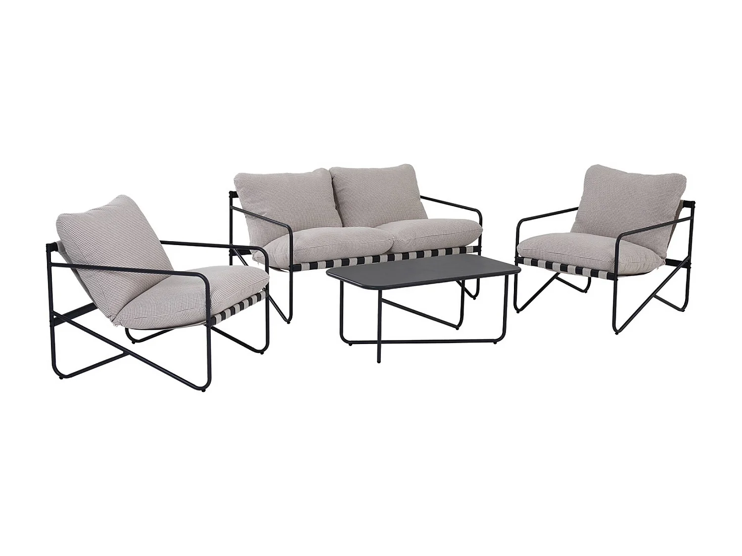 Salon de jardin 4 places avec table en métal. avec des sangles. anthracite et blanc