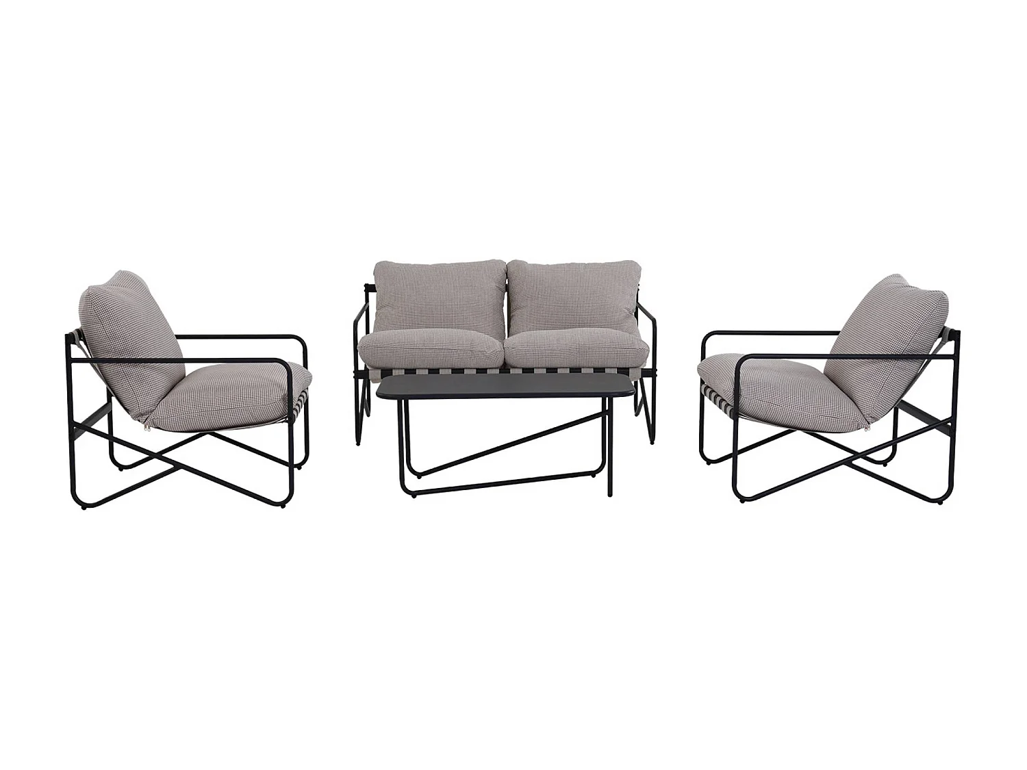 Salon de jardin 4 places avec table en métal. avec des sangles. anthracite et blanc