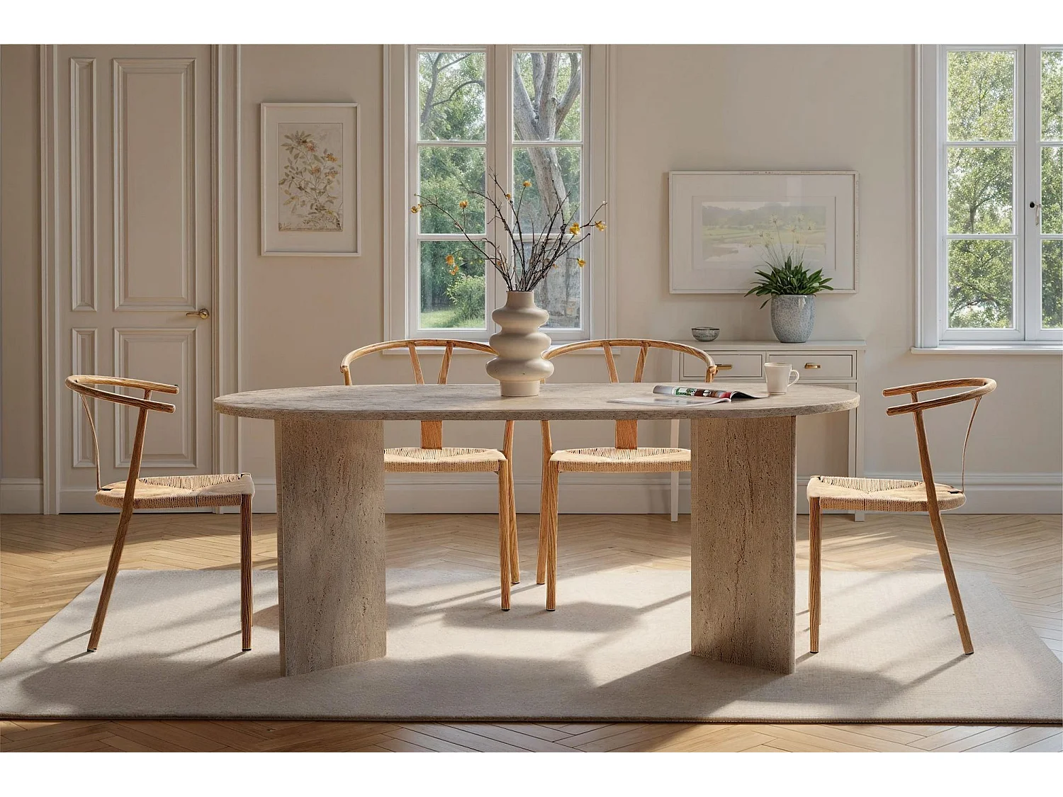 Table à manger en bois "Sablin" - 180 x 89 x 75 cm - Travertin