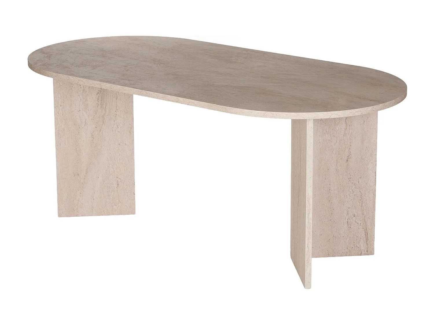 Table à manger ovale Sablin en bois et travertin beige 180x89x75 cm - 8 places, design classique et finition premium