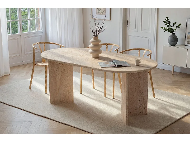Table à manger en bois "Sablin" - 180 x 89 x 75 cm - Travertin