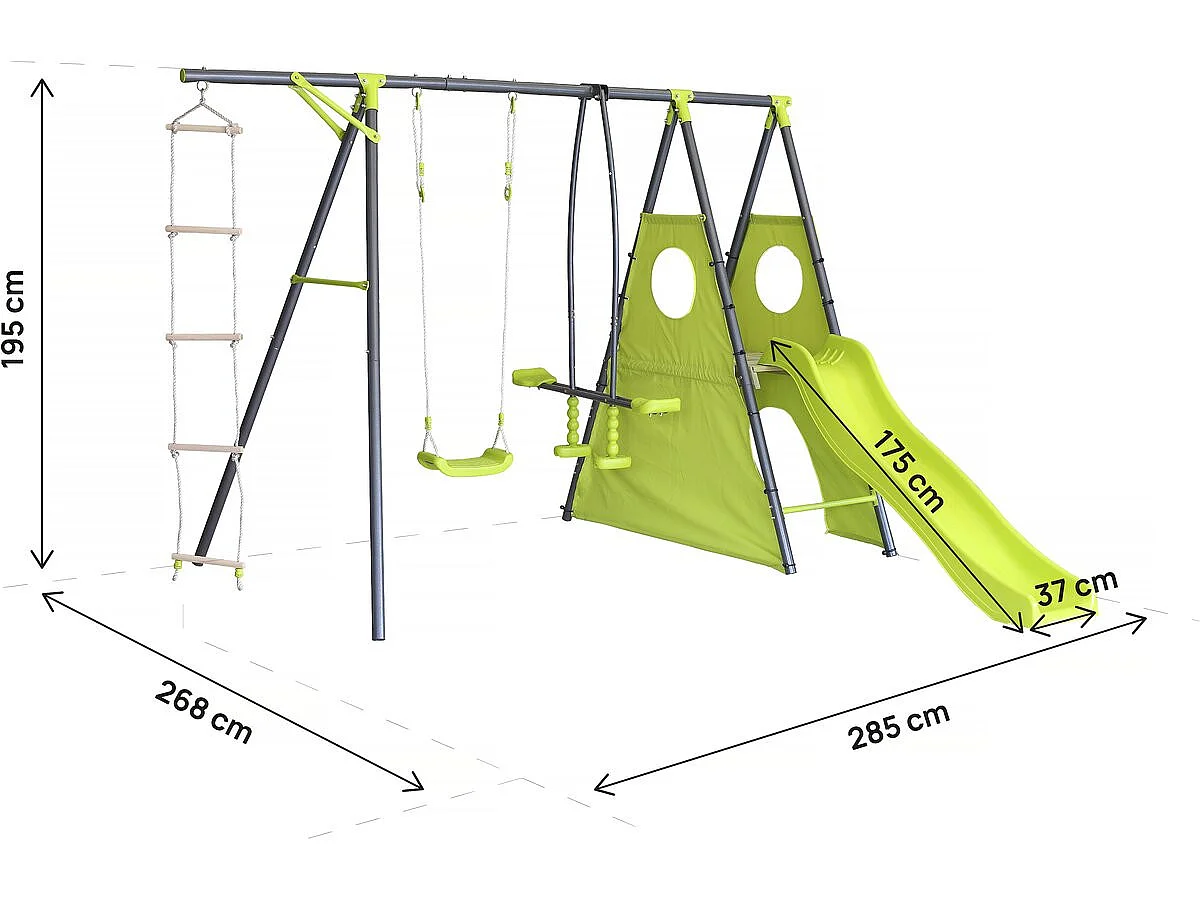 Portique de jeu métal avec toboggan "Dany"- 5 agrès - Vert
