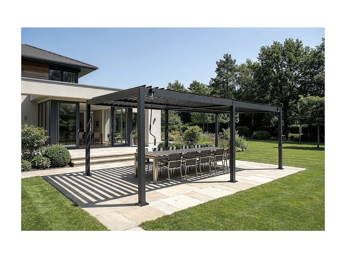 Pérgola bioclimática "Kensington" de aluminio autoportante - 3 x 6 m - Gris