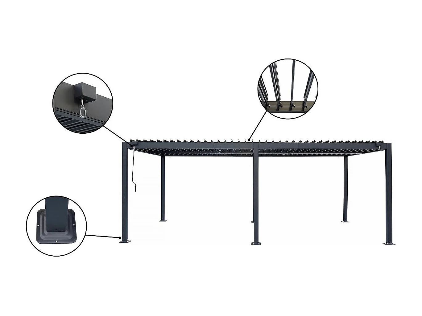 Zelfdragende aluminium bioklimatologische pergola "Kensington" - 3 x 6 m - Grijs