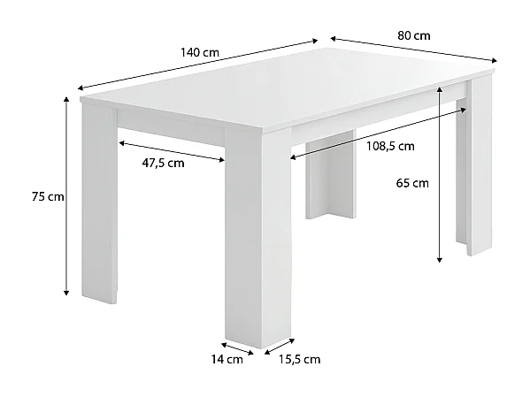 Mesa de comedor Naya en blanco artik 140X80 cm Blanco Artik (Blanco Mate)