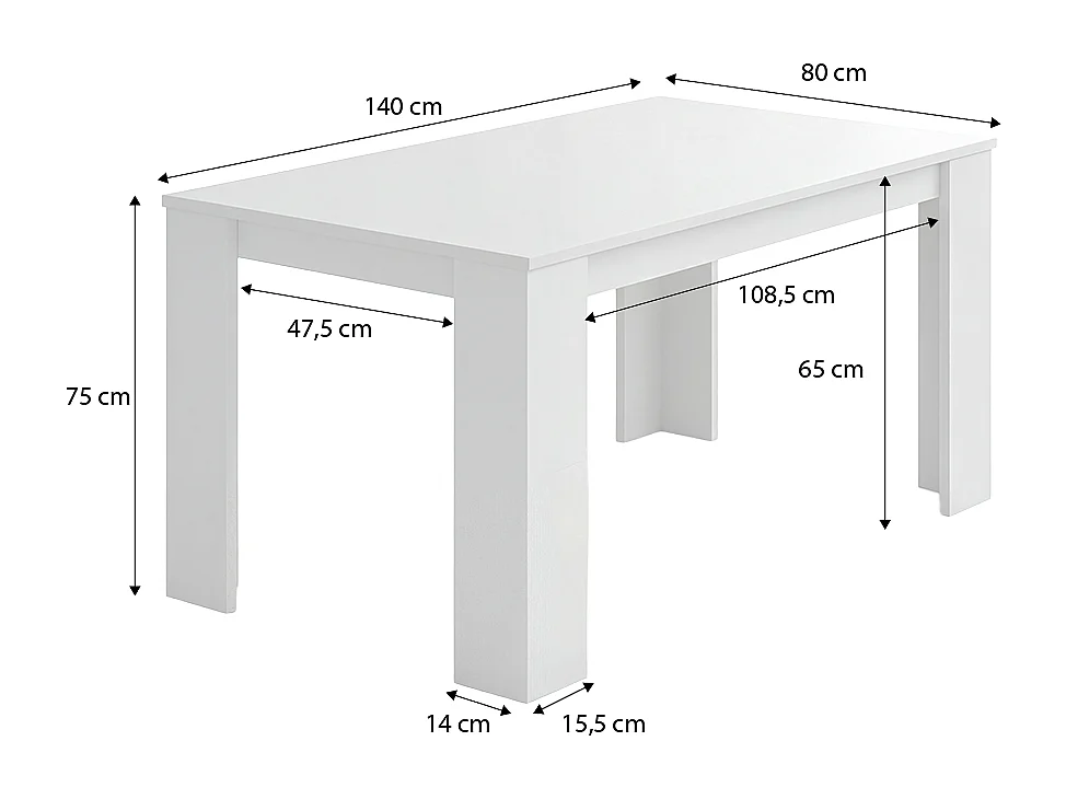 Mesa de jantar Naya em branco artik 140X80 cm