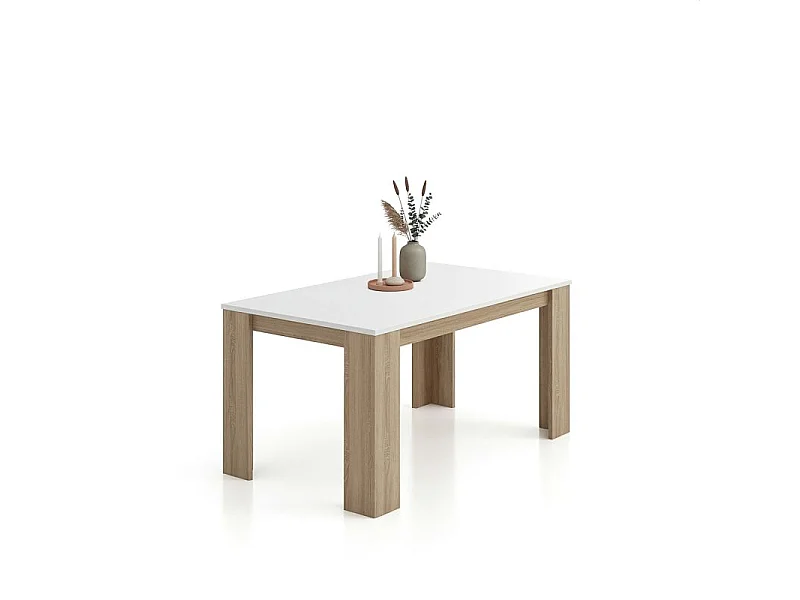 Mesa de comedor Naya en roble canadian y blanco artik 140X80 cm Roble Canadian - Blanco Artik (Blanco Mate)
