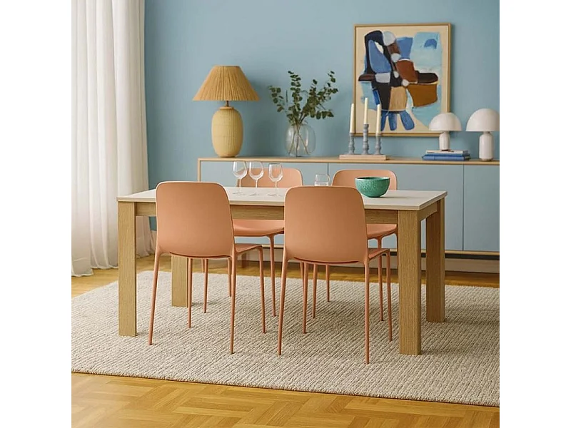 Mesa de jantar Naya em carvalho canadiano e artik branco 140X80 cm